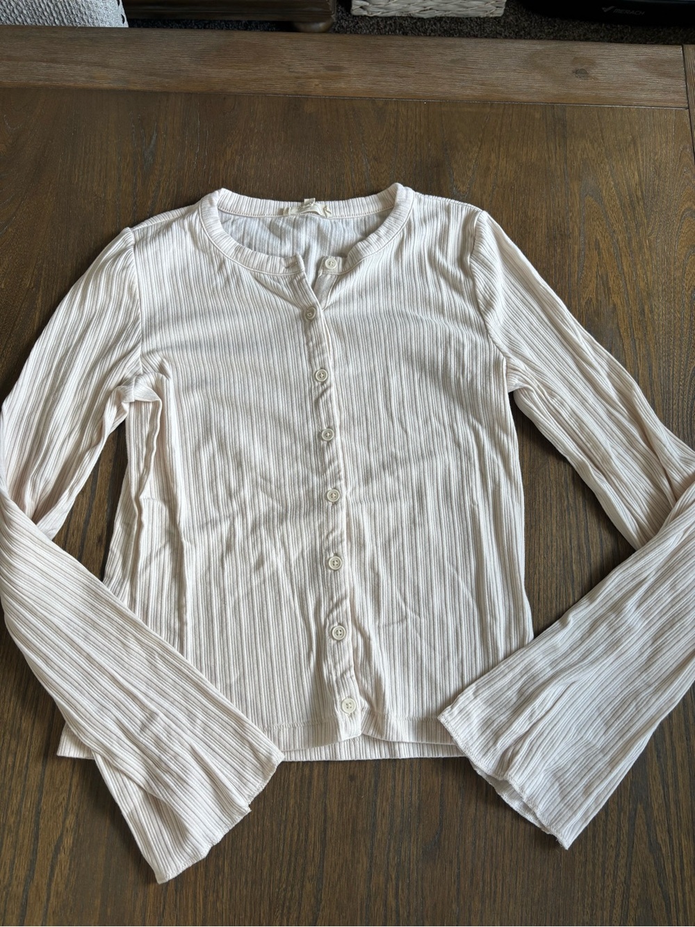 Madewell Cream Ribbed Button-Front Long-Sleeve Top